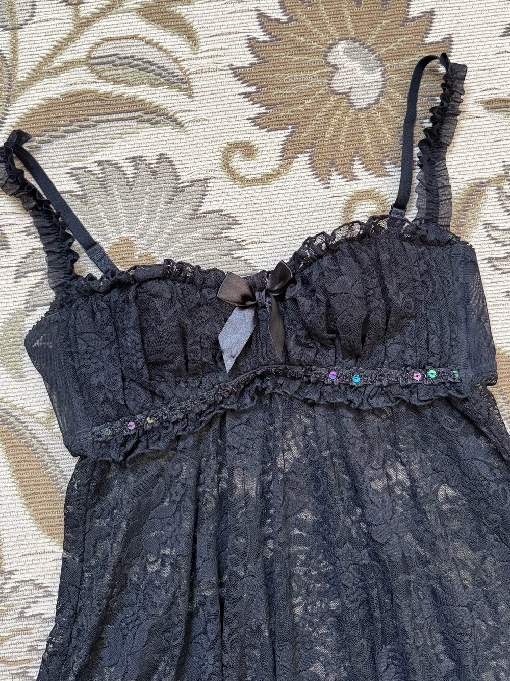 Vintage Fredericks of Hollywood Lace Top Babydoll Cami Lingerie S Small - Picture 2 of 7